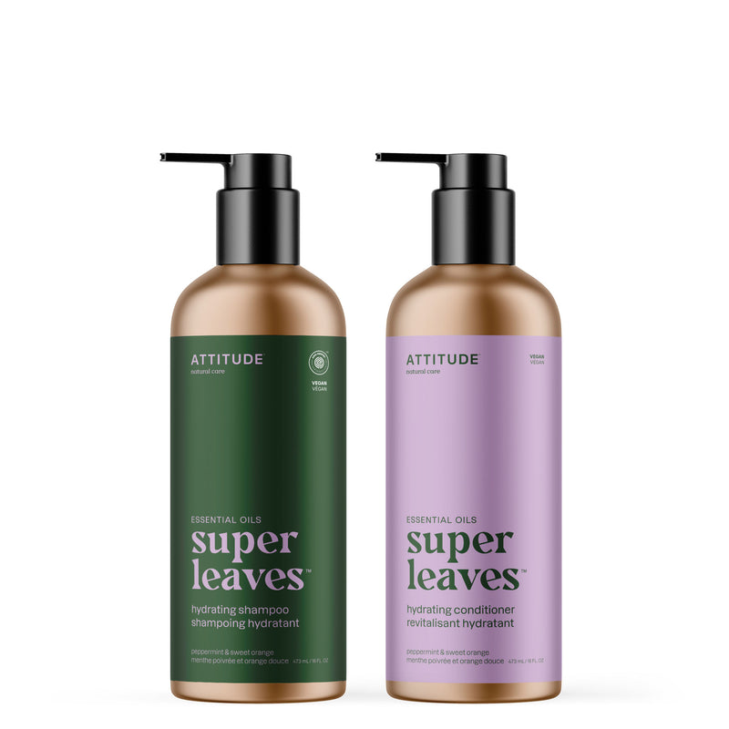 Hydrating shampoo and conditioner duo : SUPER LEAVES™ | ESSENTIAL OILS